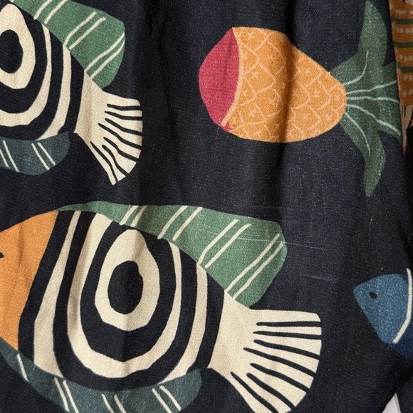 FARM RIO Tropical Fish Print Crepe Beaded Drawstring Embroidered Stripe Pants XS - Picture 9 of 10